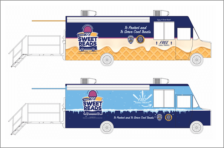 artist's drawings of Sweet Reads truck